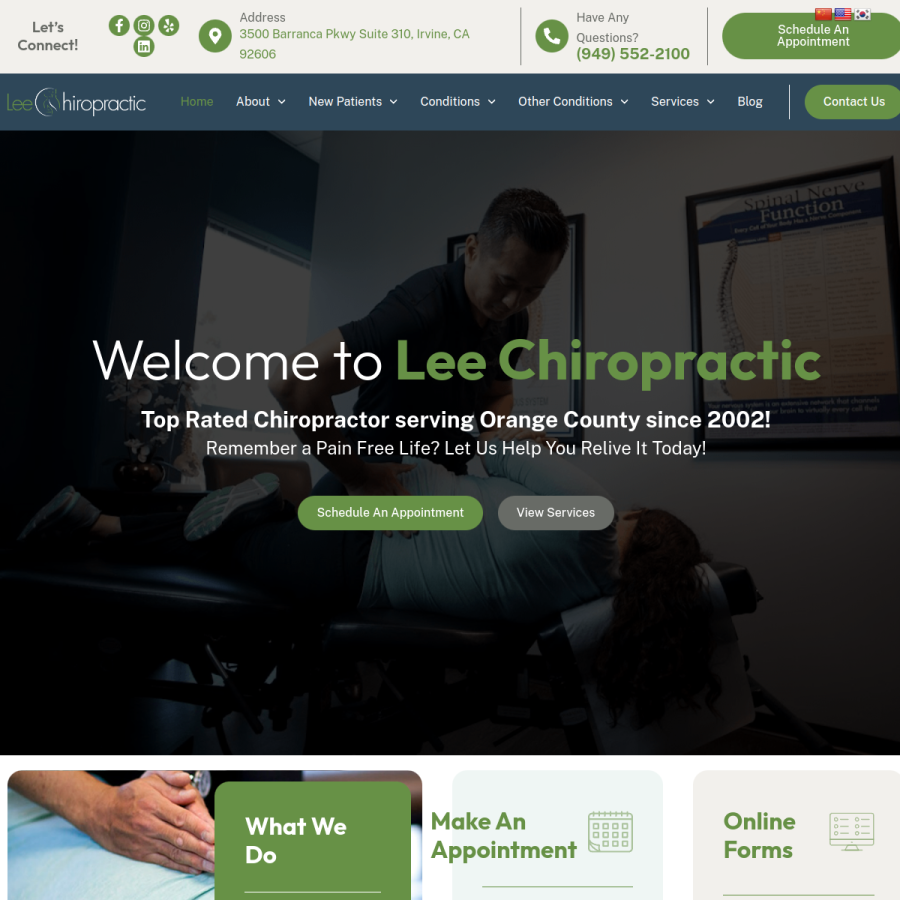Screenshot of the Lee Chiropractic website