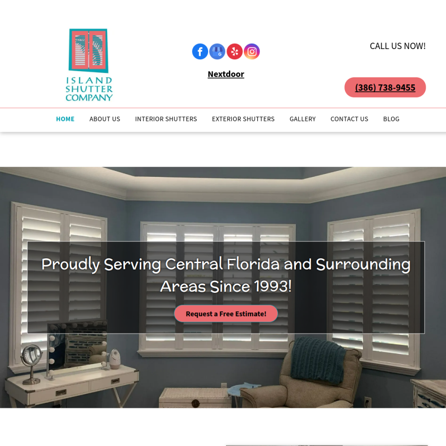 Screenshot of the Island Shutter Company website