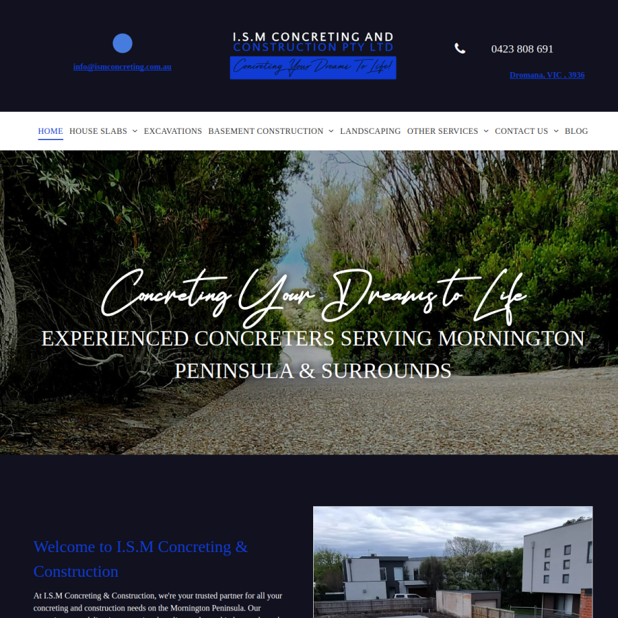 Screenshot of the ISM Concreting and Construction website