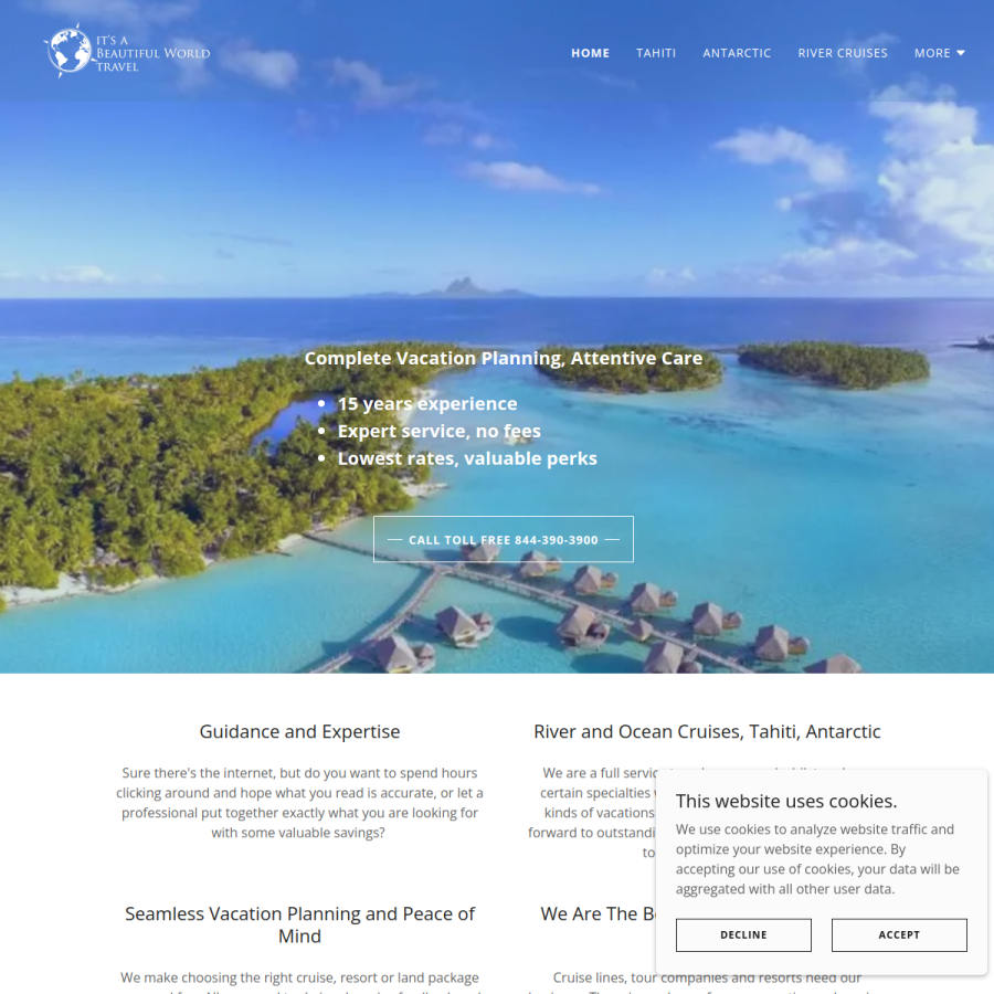 Screenshot of the It's A Beautiful World Travel website