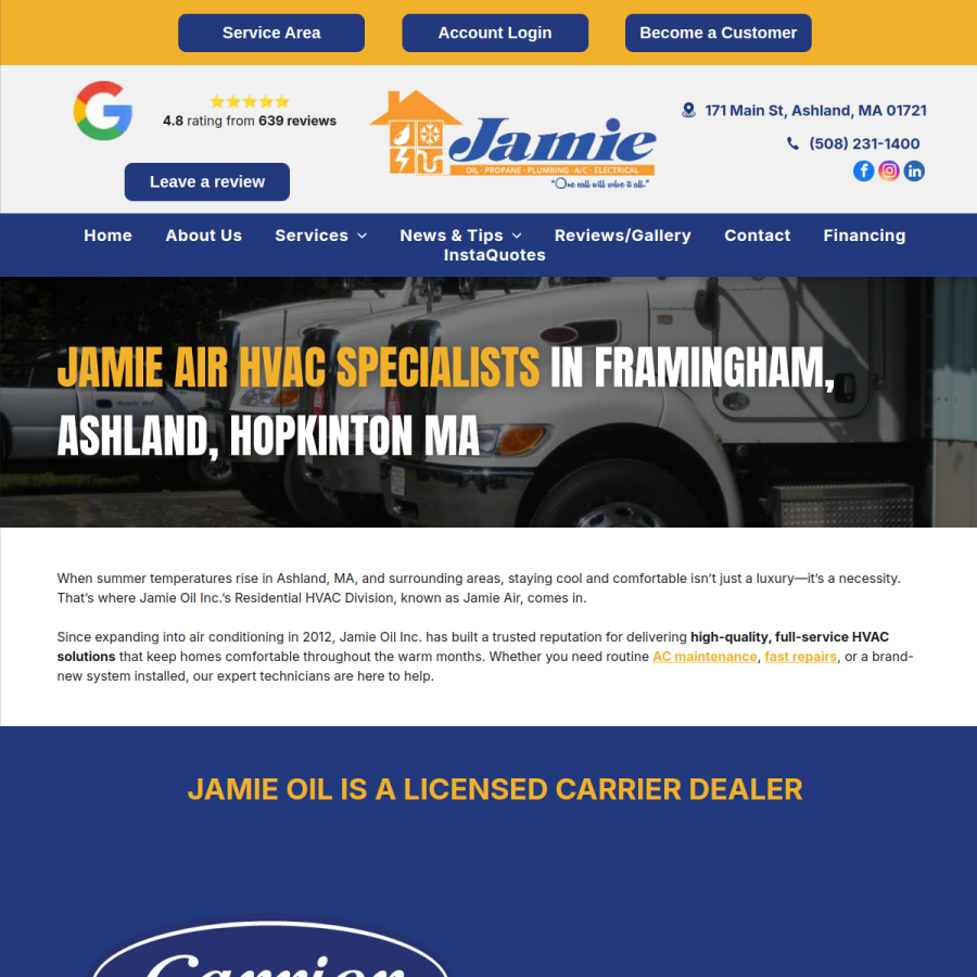 Screenshot of the Jamie Oil website