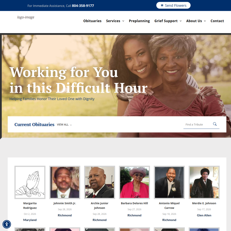 Screenshot of the Joseph Jenkins Jr Funeral Home website