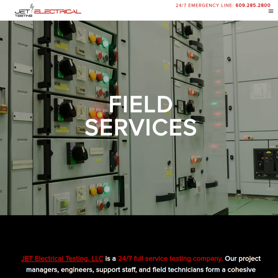 Screenshot of the JET Electrical Testing, LLC website