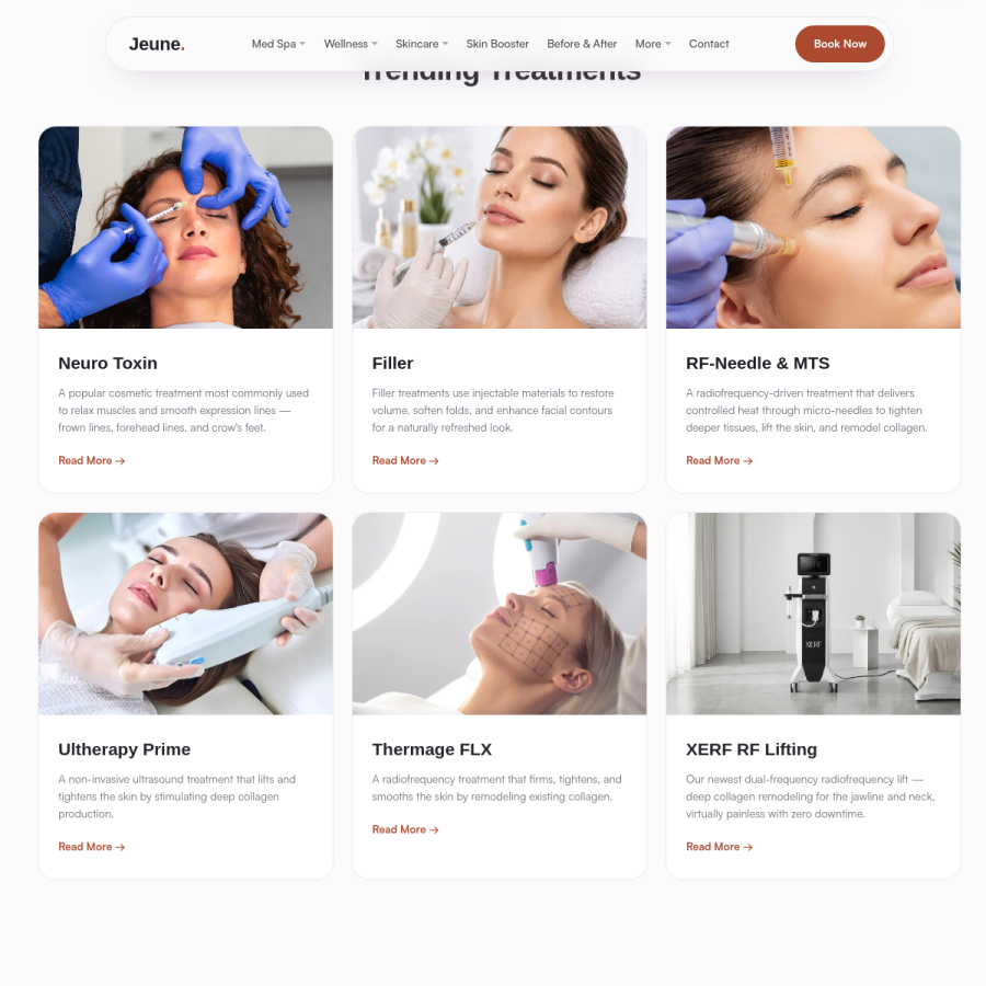 Screenshot of the Jeune MedSpa website