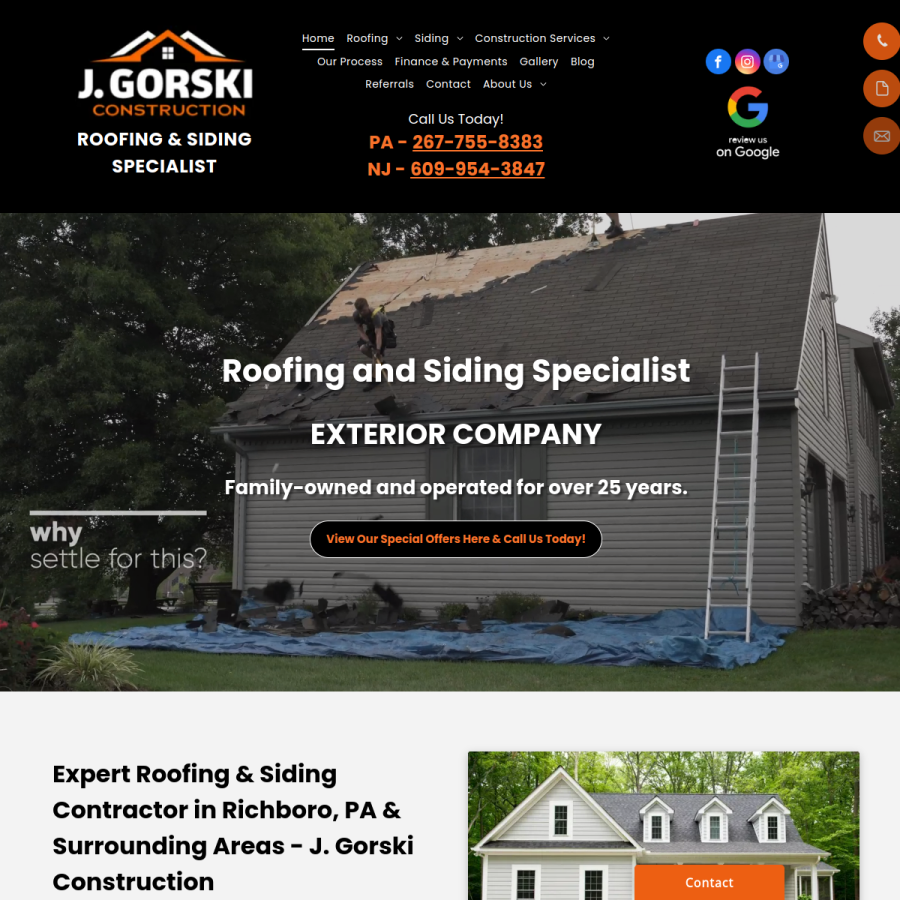 Screenshot of the J. Gorski Construction website
