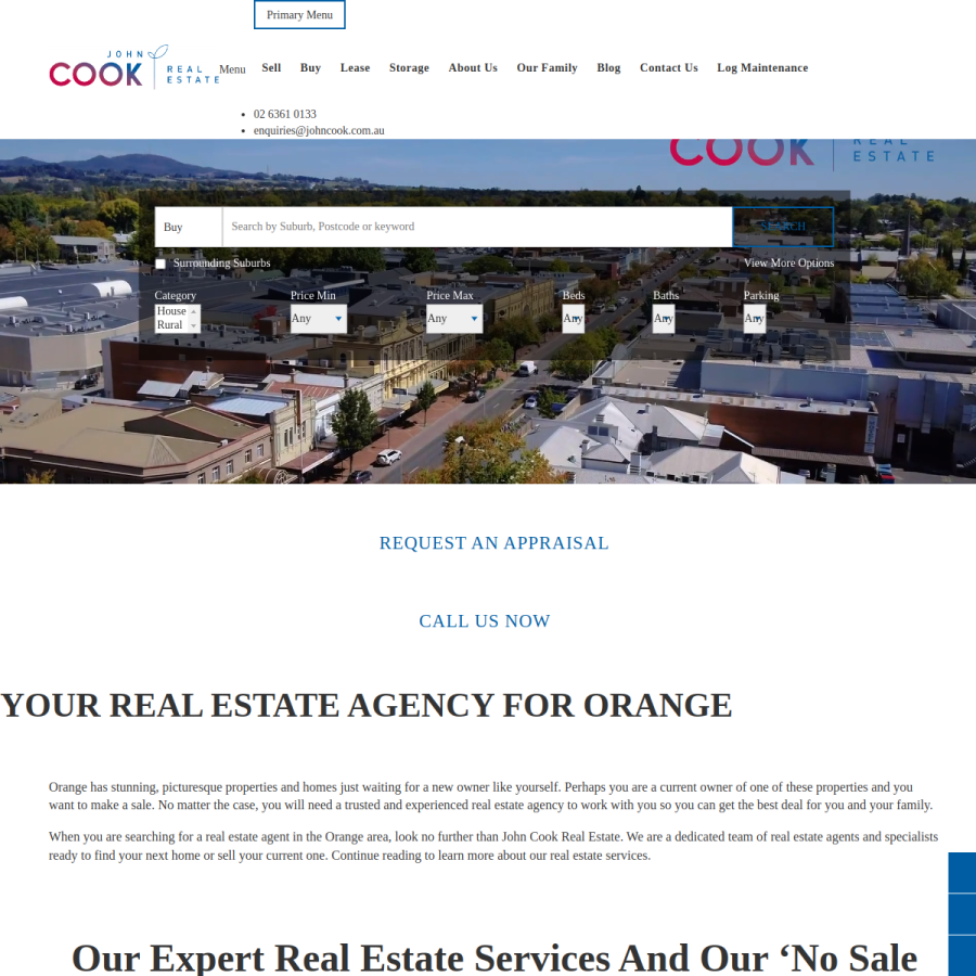 Screenshot of the John Cook Real Estate website