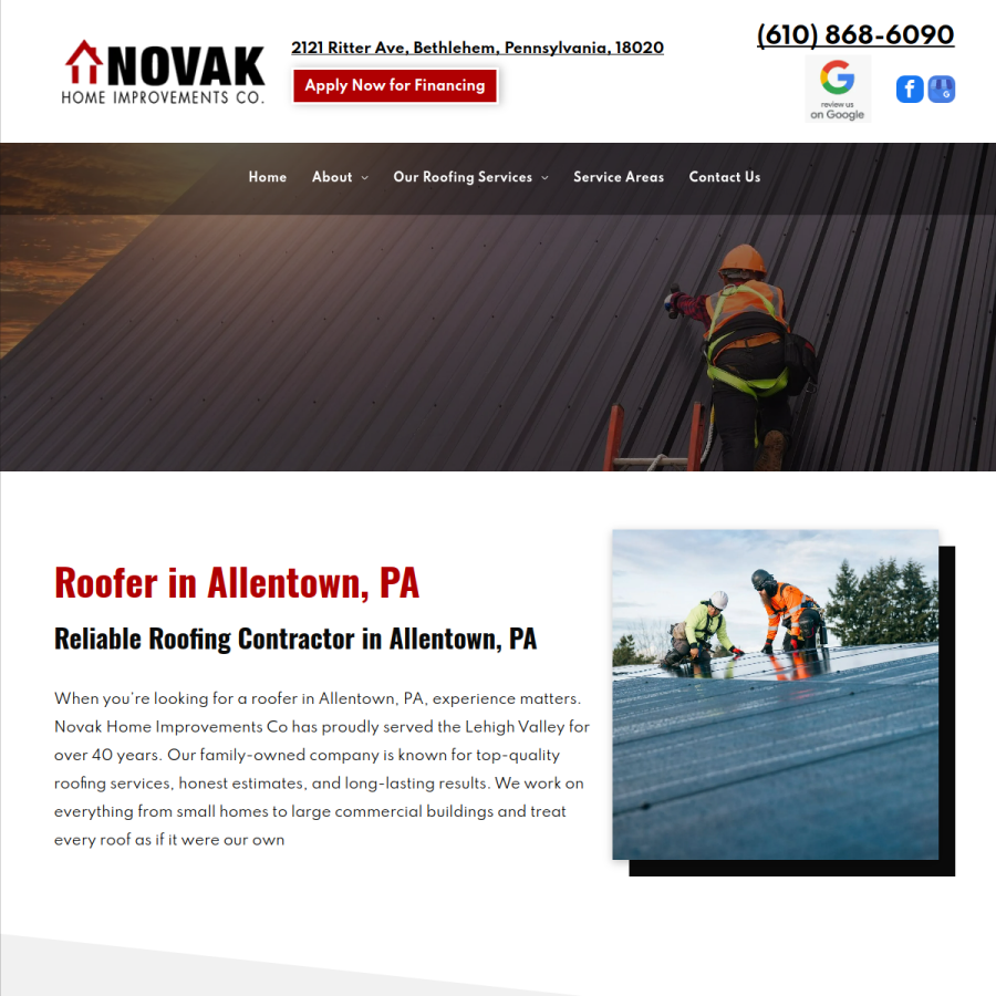 Screenshot of the Novak Home Improvements Co. website