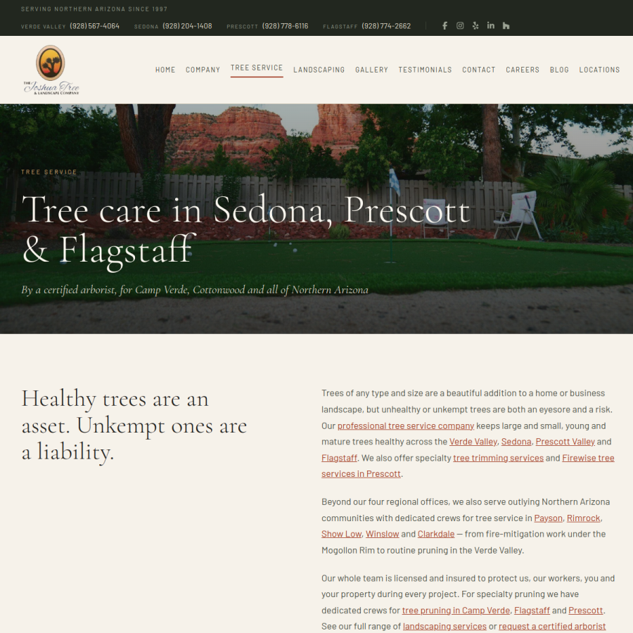 Screenshot of the Joshua Tree & Landscape Co website