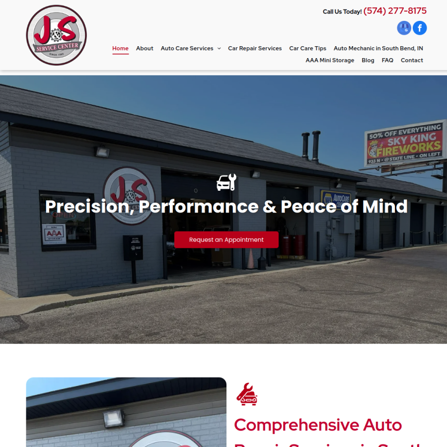 Screenshot of the J & S Service Center website