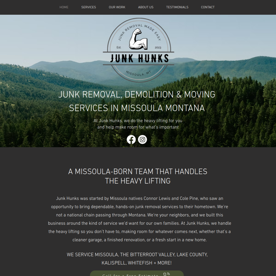 Screenshot of the Junk Pick Up Missoula MT website