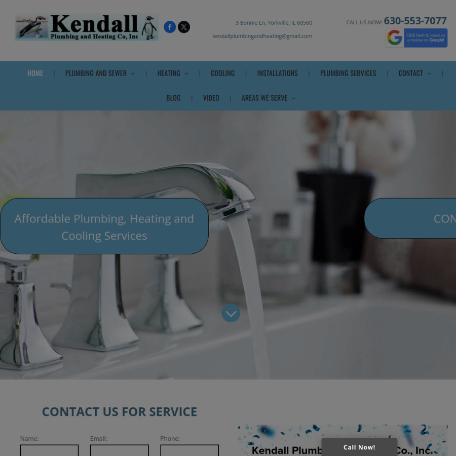 Screenshot of the Kendall Plumbing & Heating Company Inc website