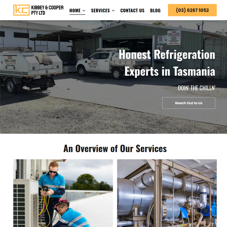 Screenshot of the Kibbey & Cooper Pty Ltd - Air Conditioning, Refrigeration Repair, Installation Services website