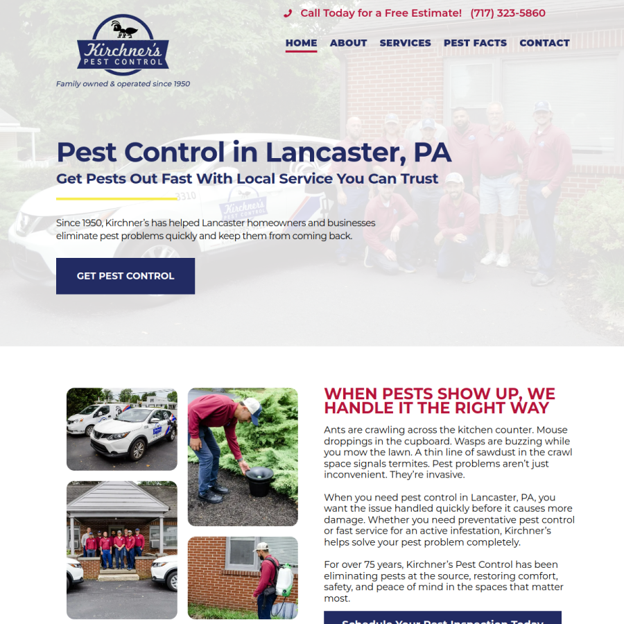 Screenshot of the Kirchner's Pest Control website