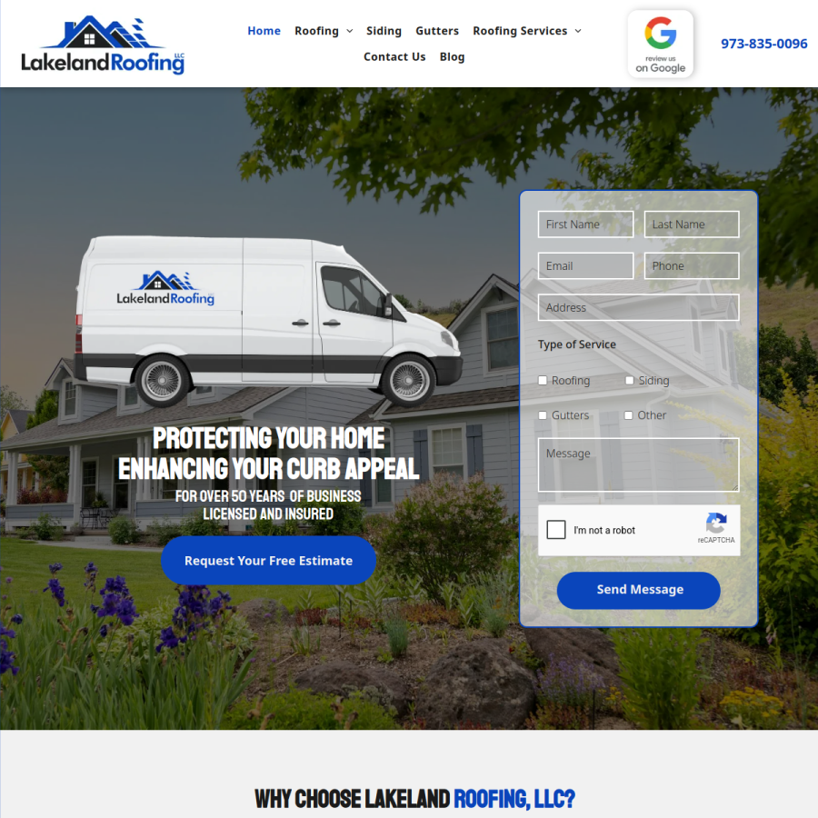 Screenshot of the Lakeland Roofing LLC website