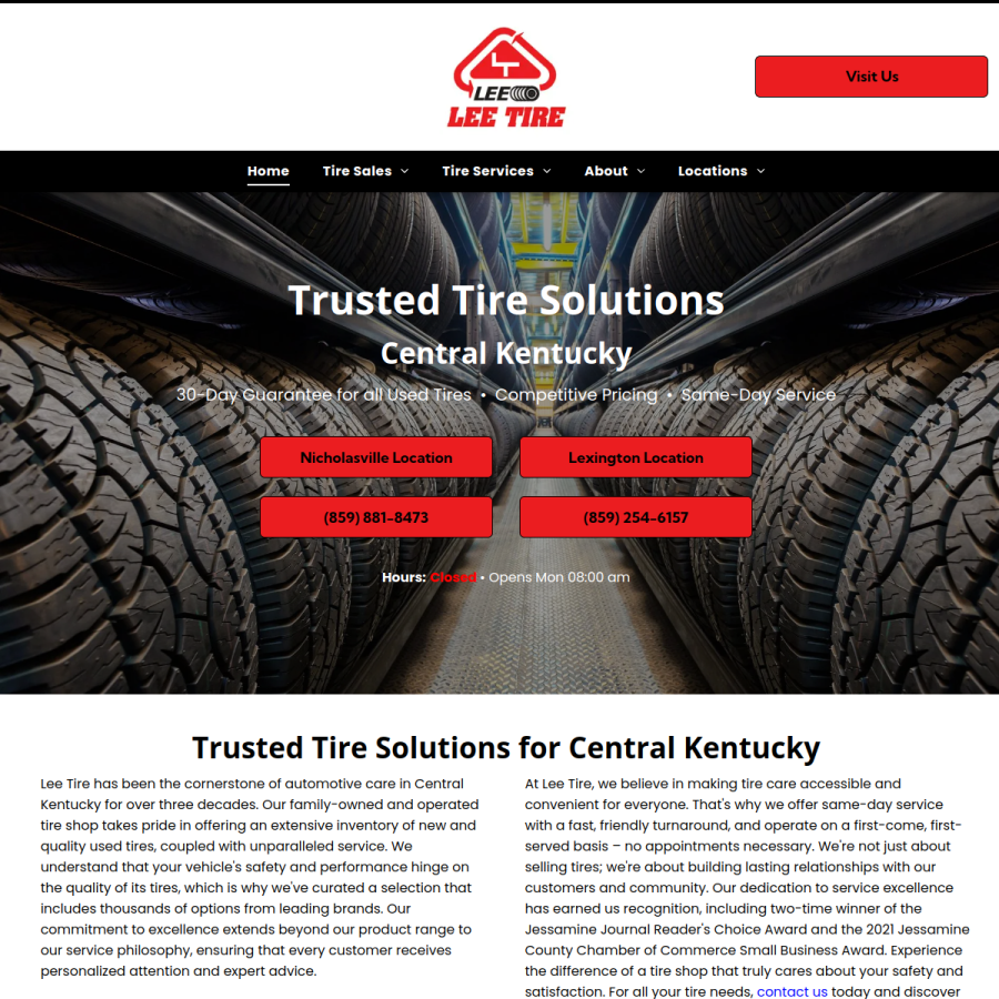 Screenshot of the Lee Tire website
