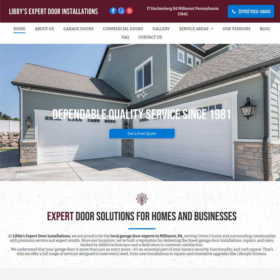 Screenshot of the Libby's Expert Door Installations website