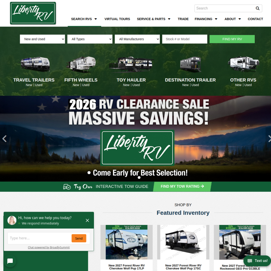 Screenshot of the Liberty RV website