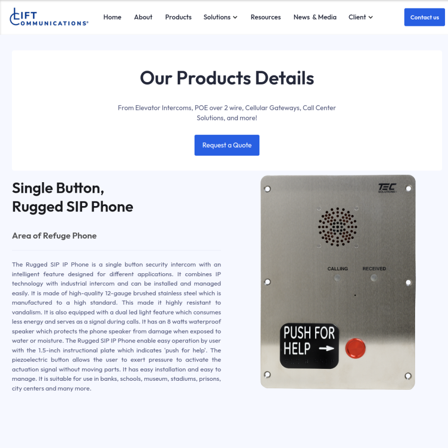 Screenshot of the Lift Communications website