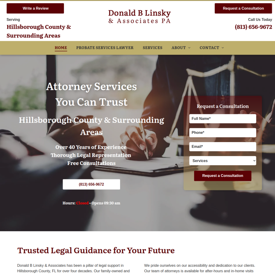 Screenshot of the Donald B Linsky & Associate Pa website