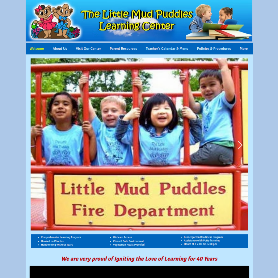 Screenshot of the Little Mud Puddles Learning Center website