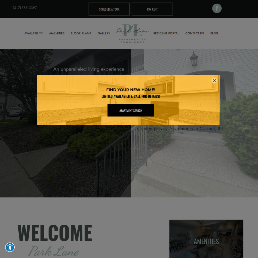 Screenshot of the Park Lane Apartments & Townhomes website