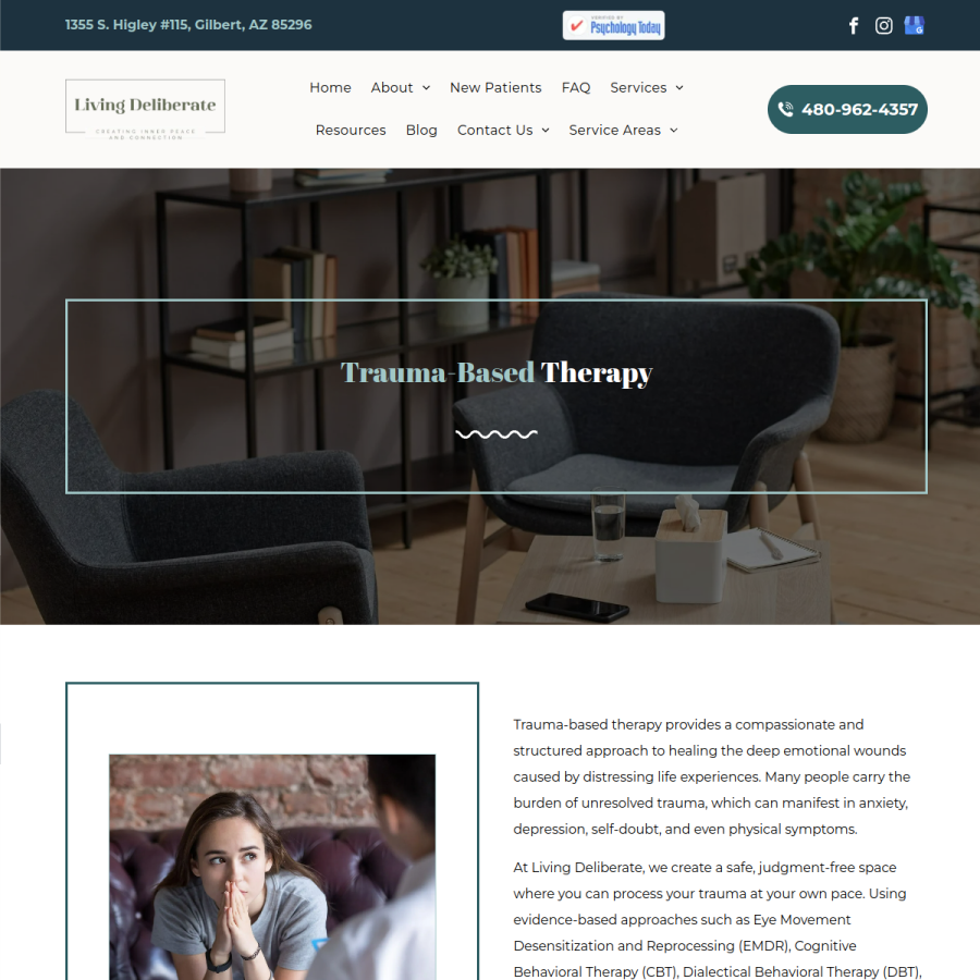 Screenshot of the Living Deliberate - Celeste Benesch MC, LPC website