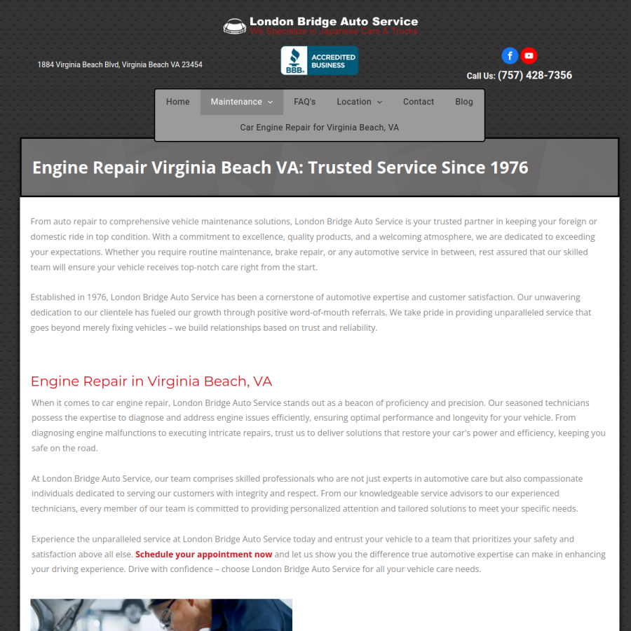 Screenshot of the London Bridge Auto Service website
