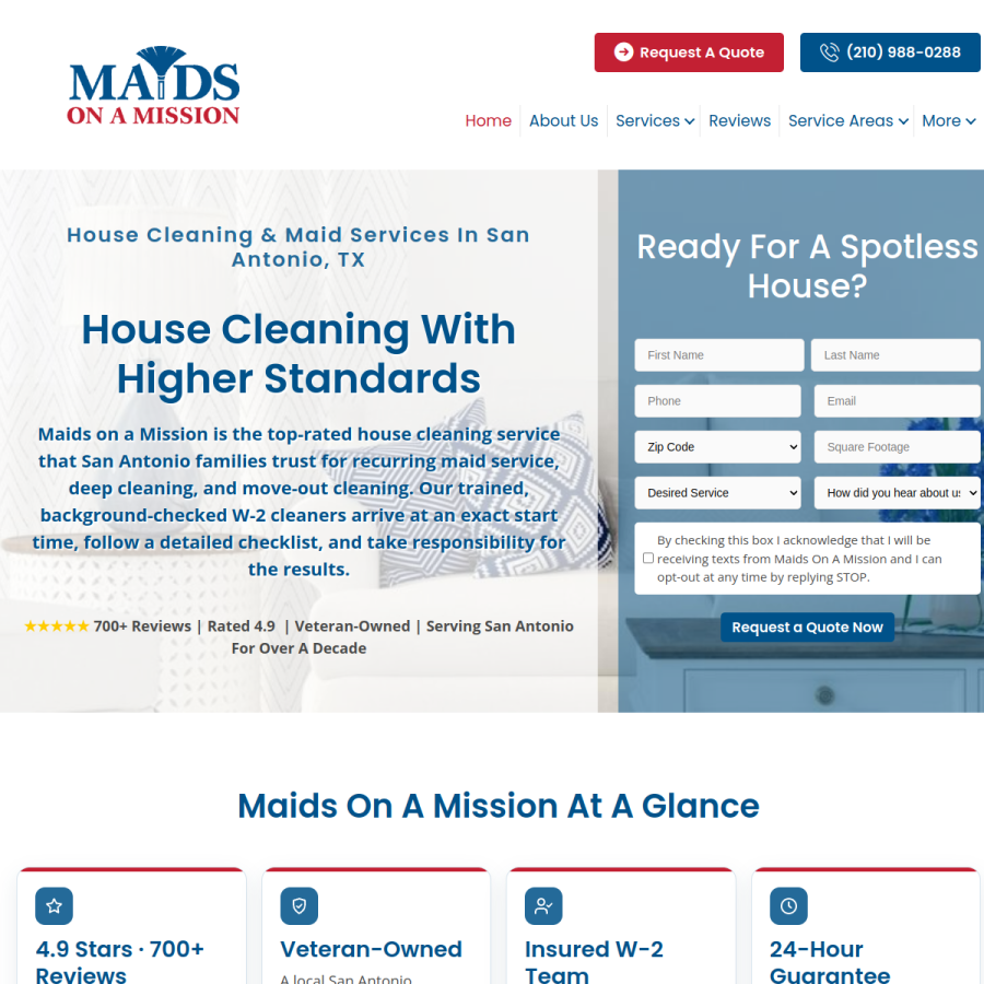 Screenshot of the Maids On a Mission website