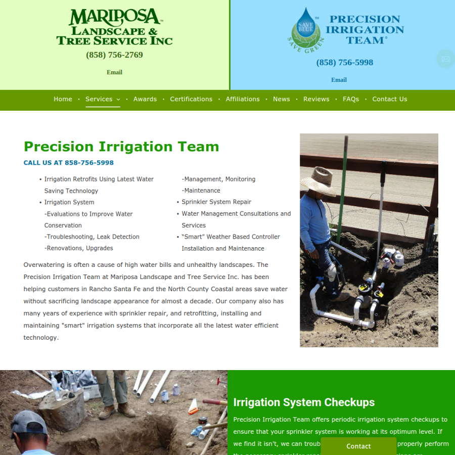 Screenshot of the Mariposa Landscape & Tree Service Inc. website