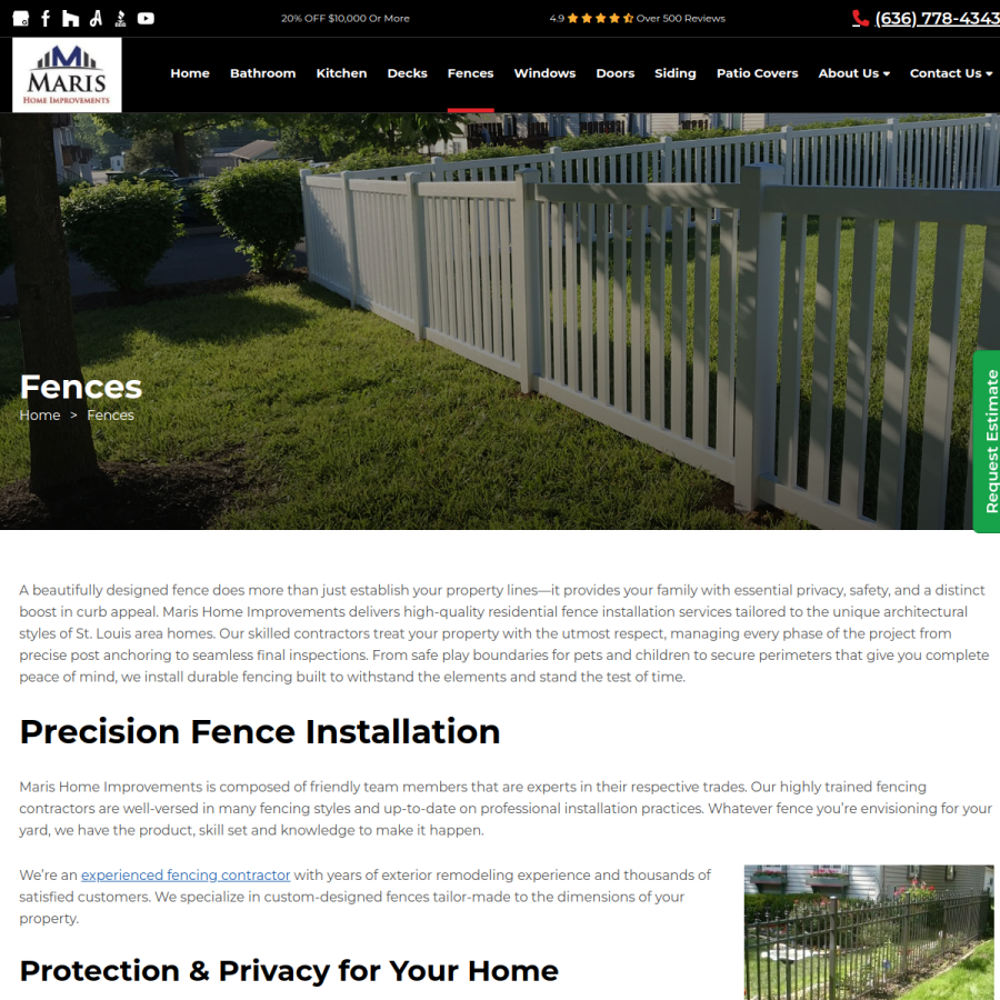 Screenshot of the Maris Home Improvements website