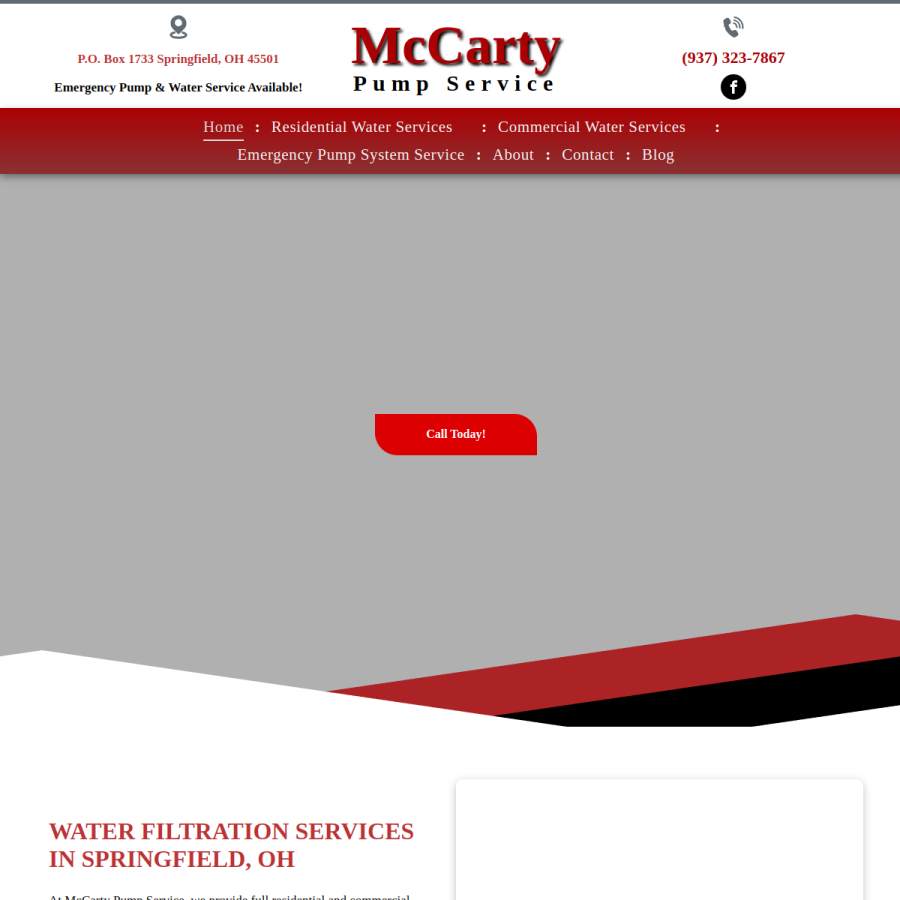 Screenshot of the McCarty Pump Service website