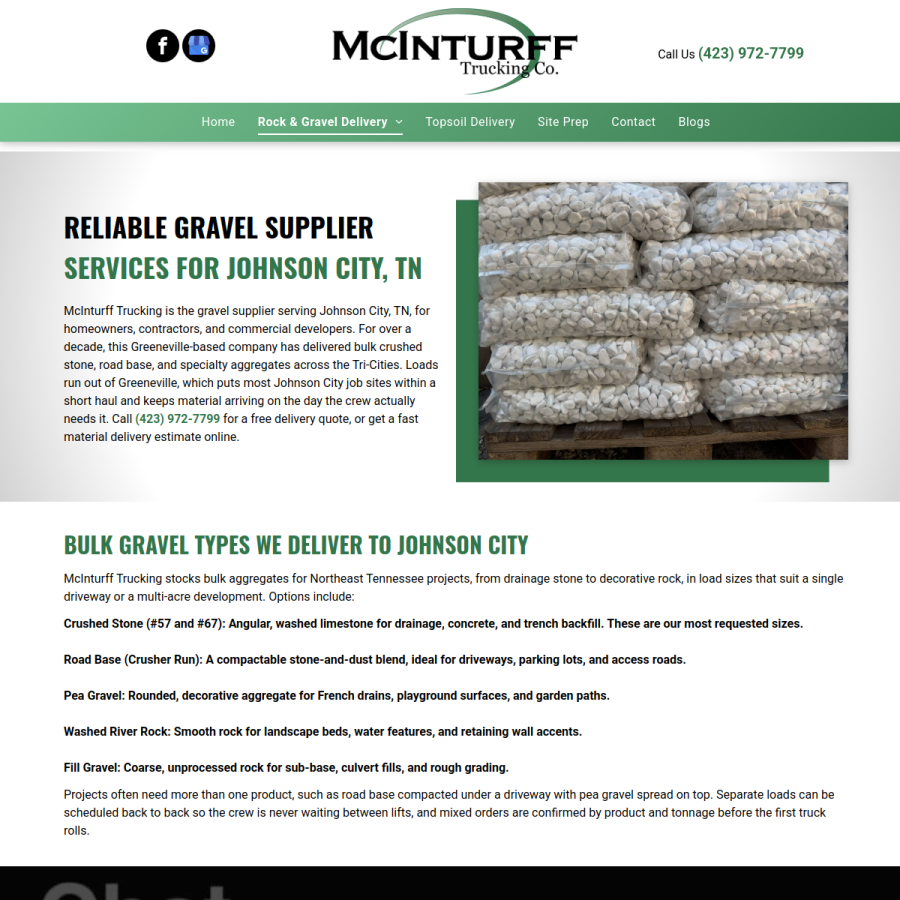 Screenshot of the Mcinturff Trucking Co. website