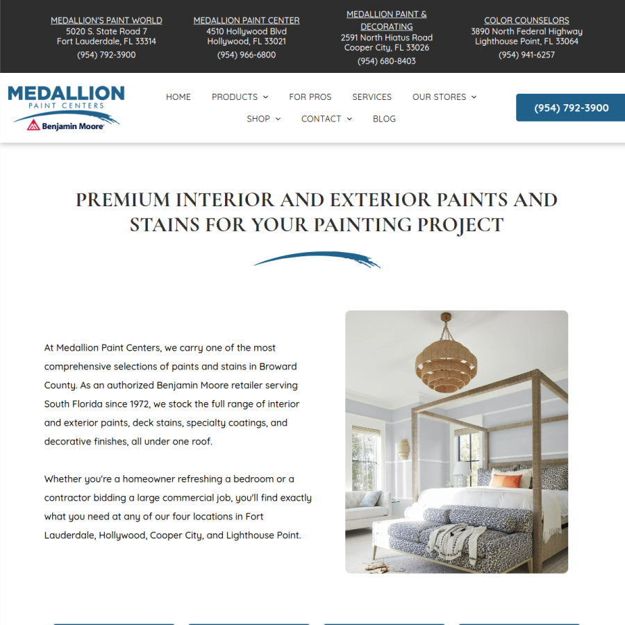 Screenshot of the Benjamin Moore - Medallion Paint & Decorating website