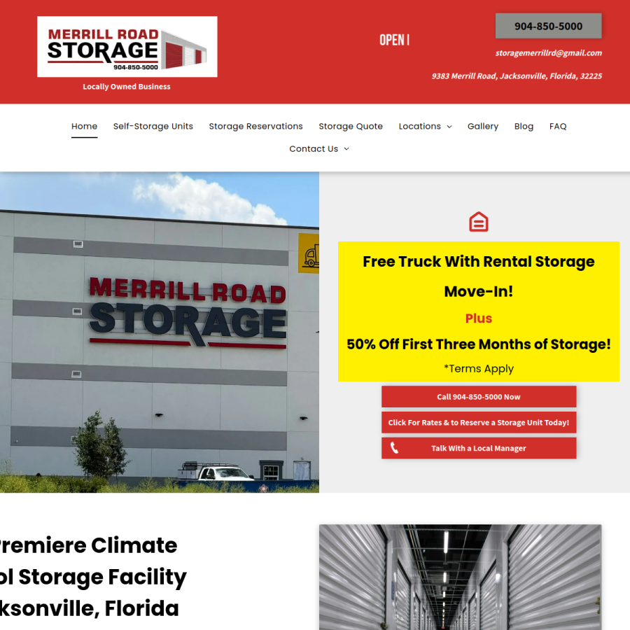 Screenshot of the Merrill Road Storage website