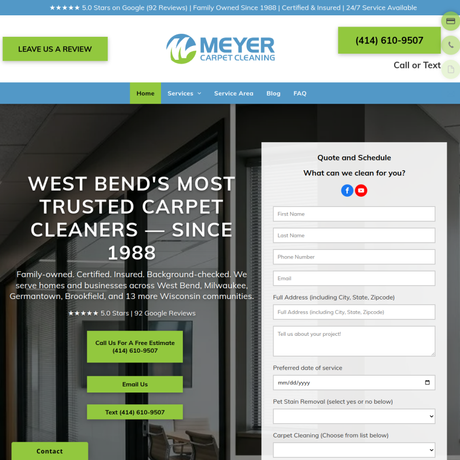 Screenshot of the Meyer Carpet Cleaning website