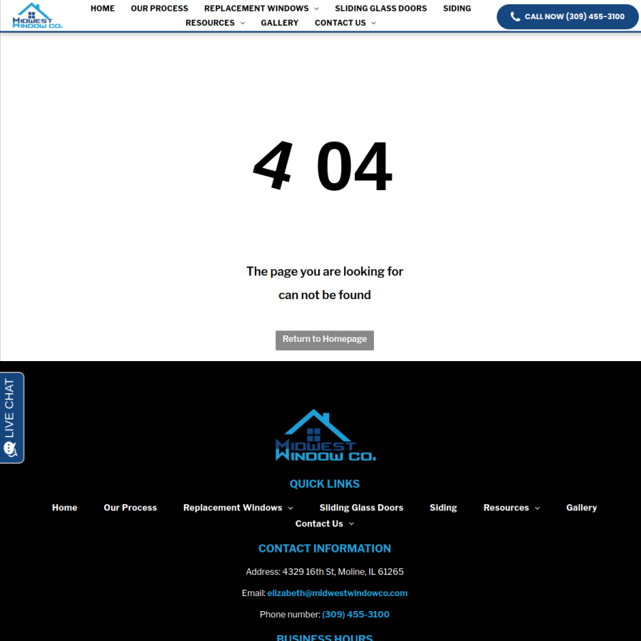Screenshot of the Midwest Window Company website
