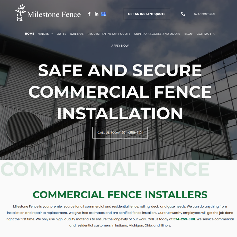 Screenshot of the Milestone Fence website