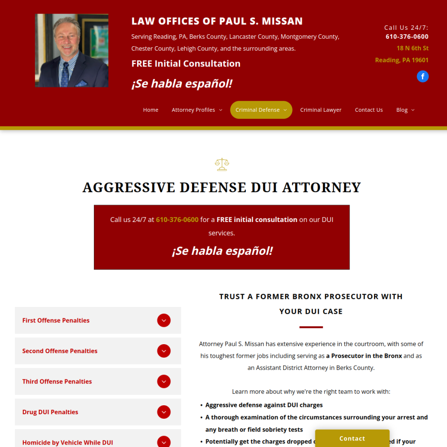 Screenshot of the Missan Law Offices website
