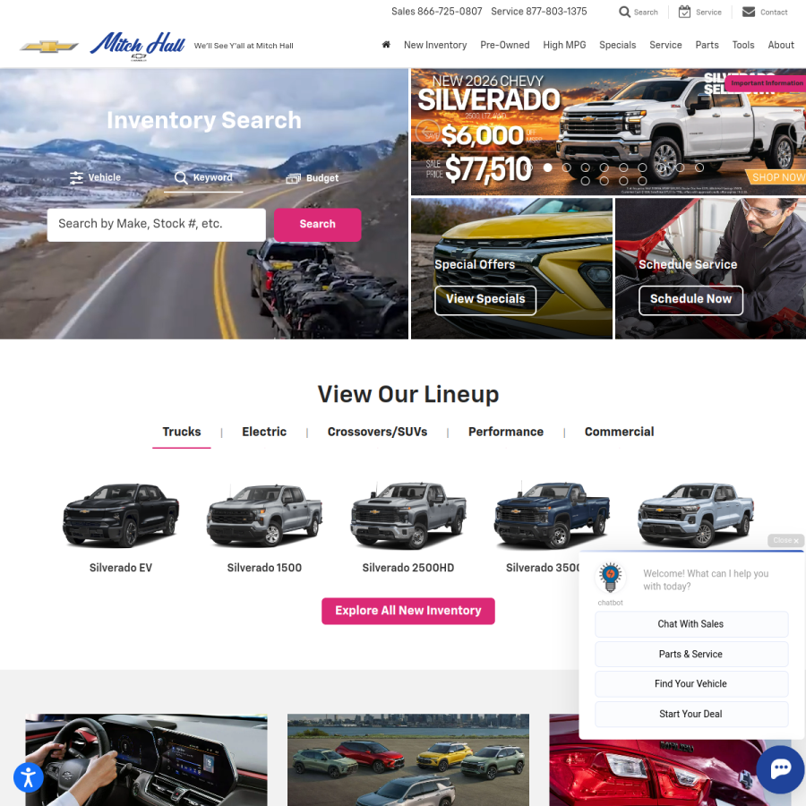 Screenshot of the Mitch Hall Chevrolet website