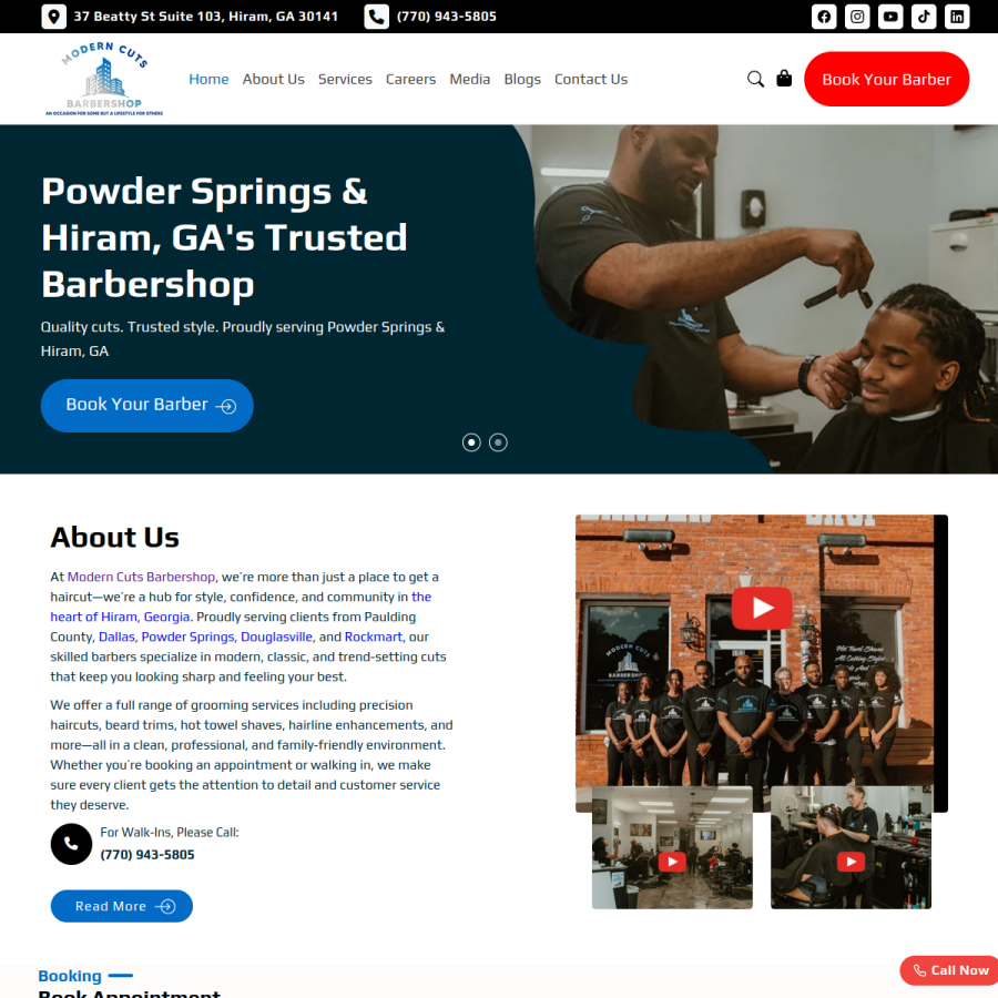 Screenshot of the Modern Cuts Barbershop website