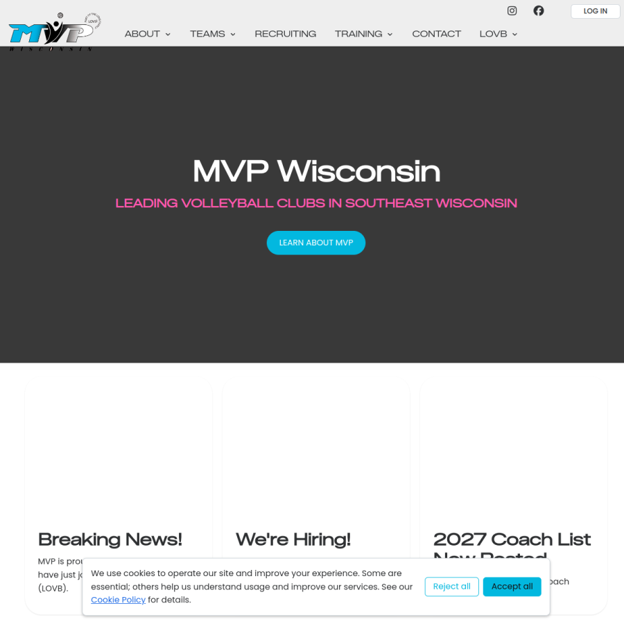 Screenshot of the Motion Volleyball Players website