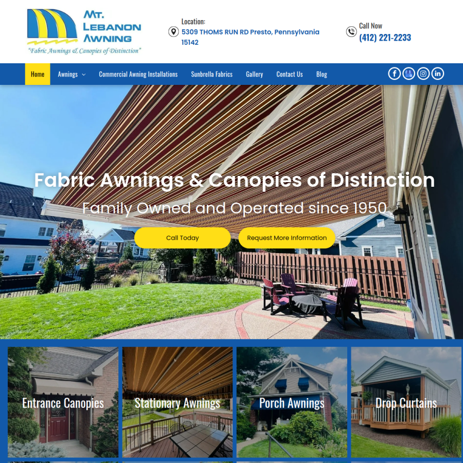 Screenshot of the Mt Lebanon Awning website