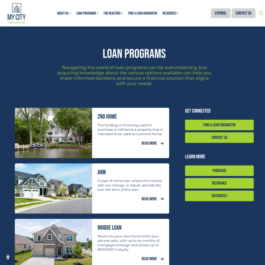 Screenshot of the My City Home Loans website