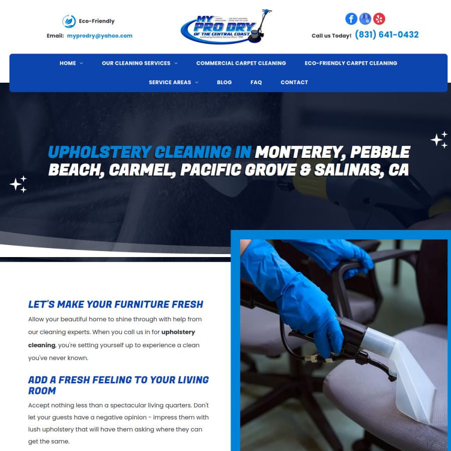 Screenshot of the My Pro Dry Of The Central Coast website