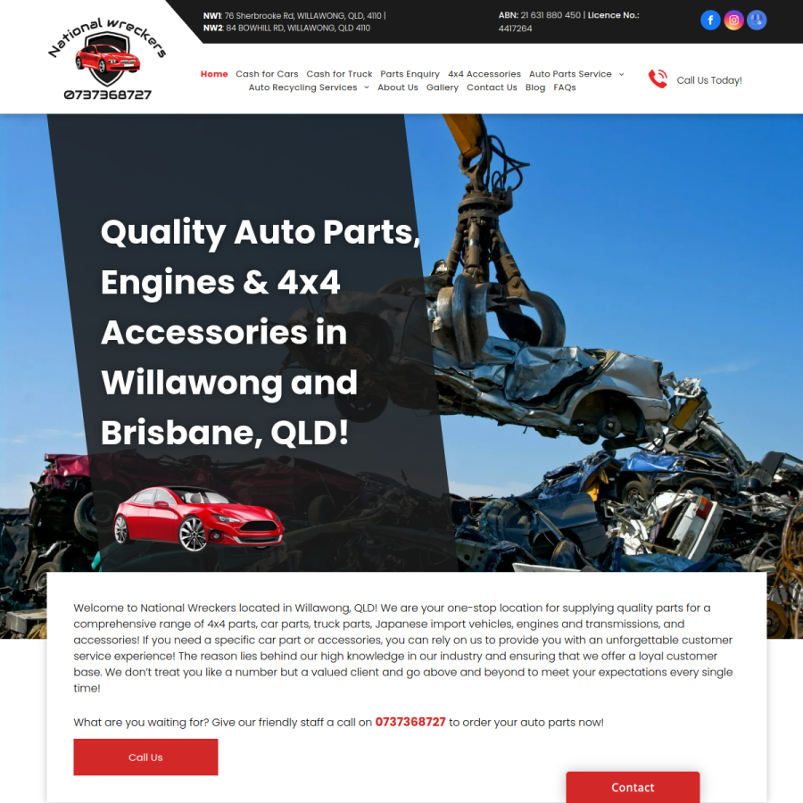 Screenshot of the National wreckers website