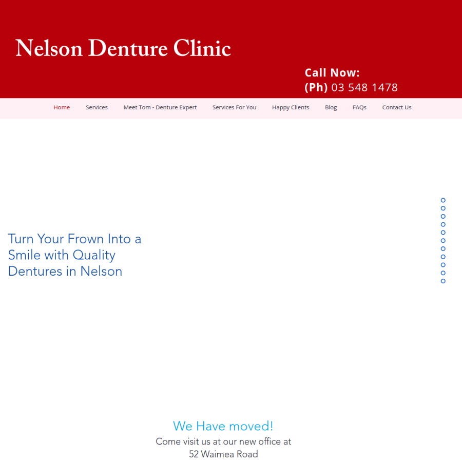 Screenshot of the Nelson Denture Clinic website