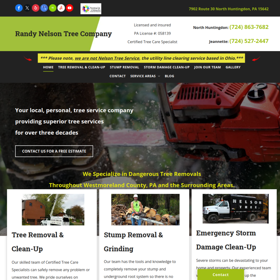Screenshot of the Nelson Tree Company website
