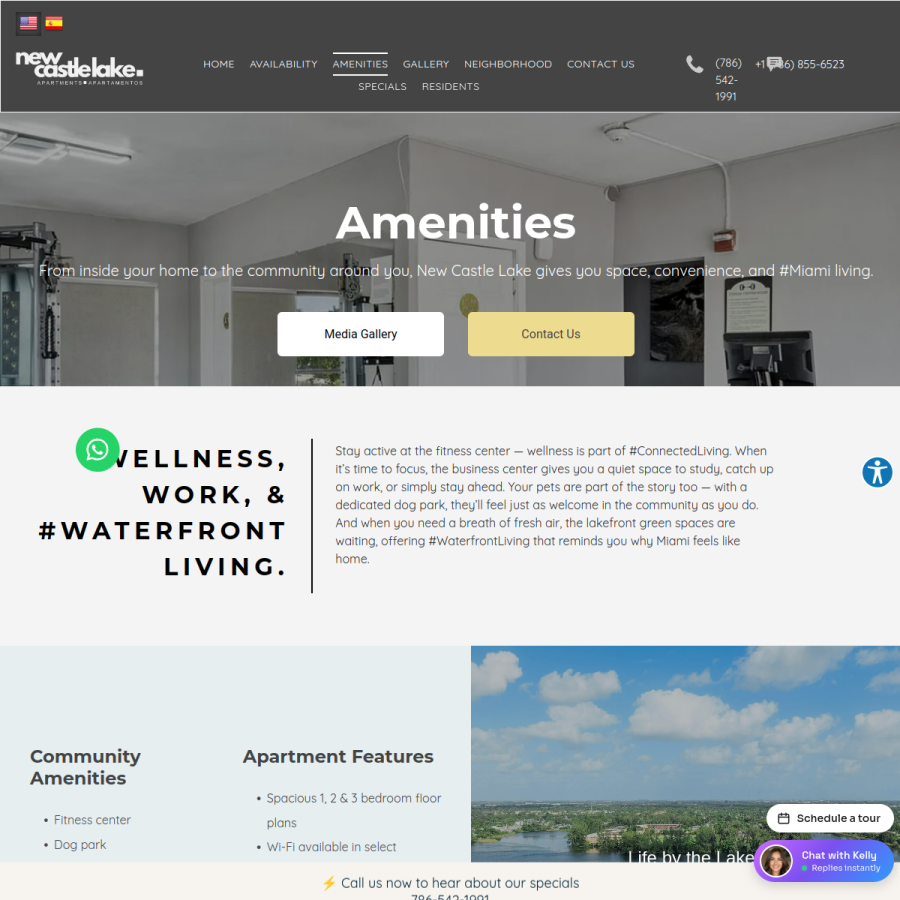 Screenshot of the New Castle Lake Waterfront Apartments website
