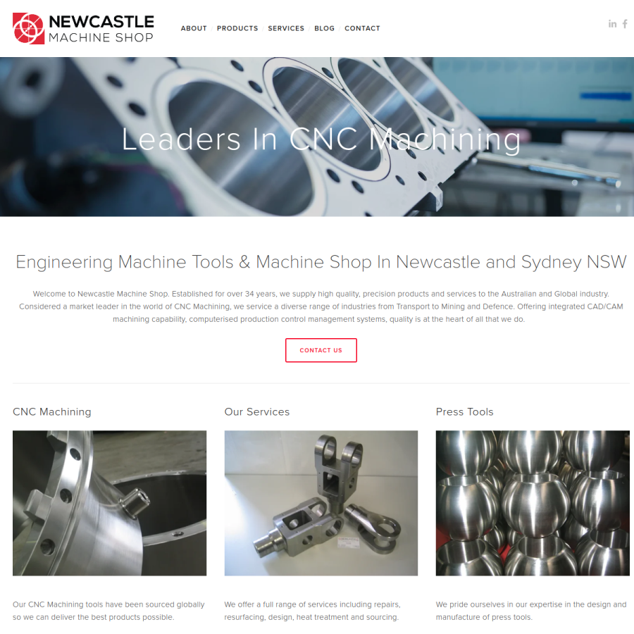 Screenshot of the Newcastle Machine Shop website