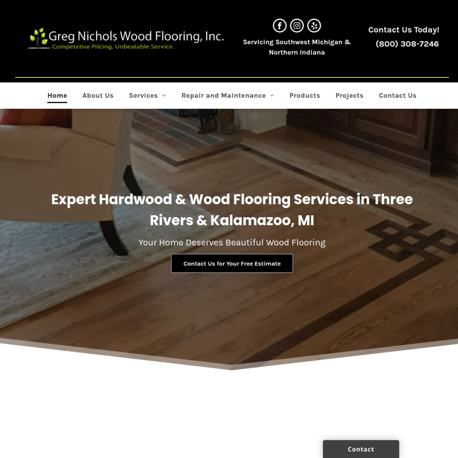 Screenshot of the Greg Nichols Wood Flooring, Inc. website